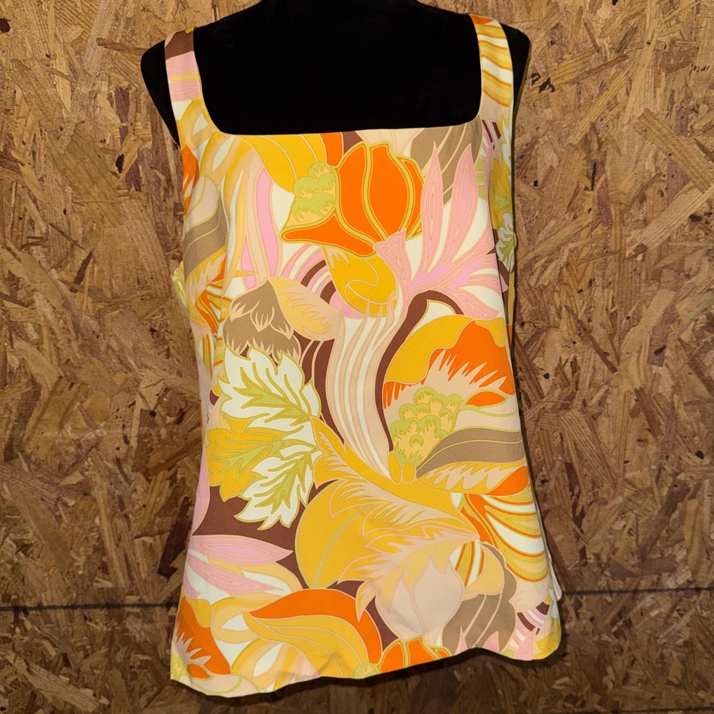 Zara Retro Floral Print Colorful Tank Top Funky Y2K Beachy Old Money Tropical L